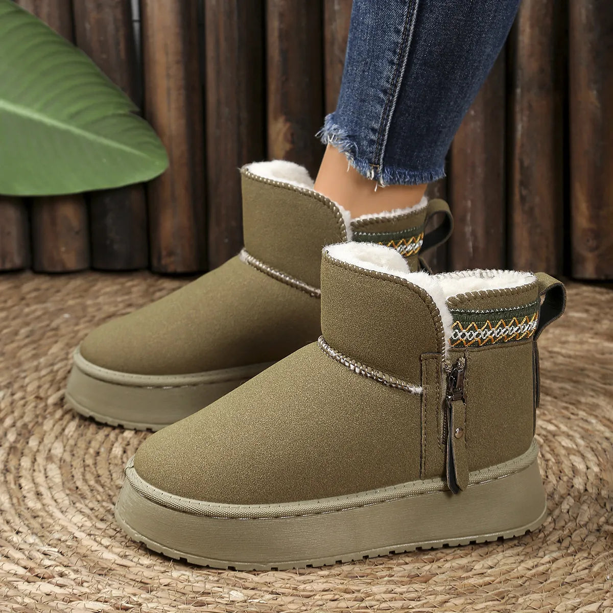 Suede Ankle Boots with Decorative Strap