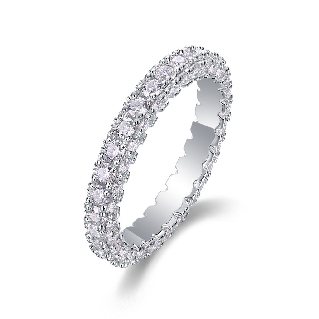 S925 Silver 2.2g Platinum Plated Moissanite Ring, 3.4mm 87pcs D VVS1 Pave Band, GRA Certified US 5-9