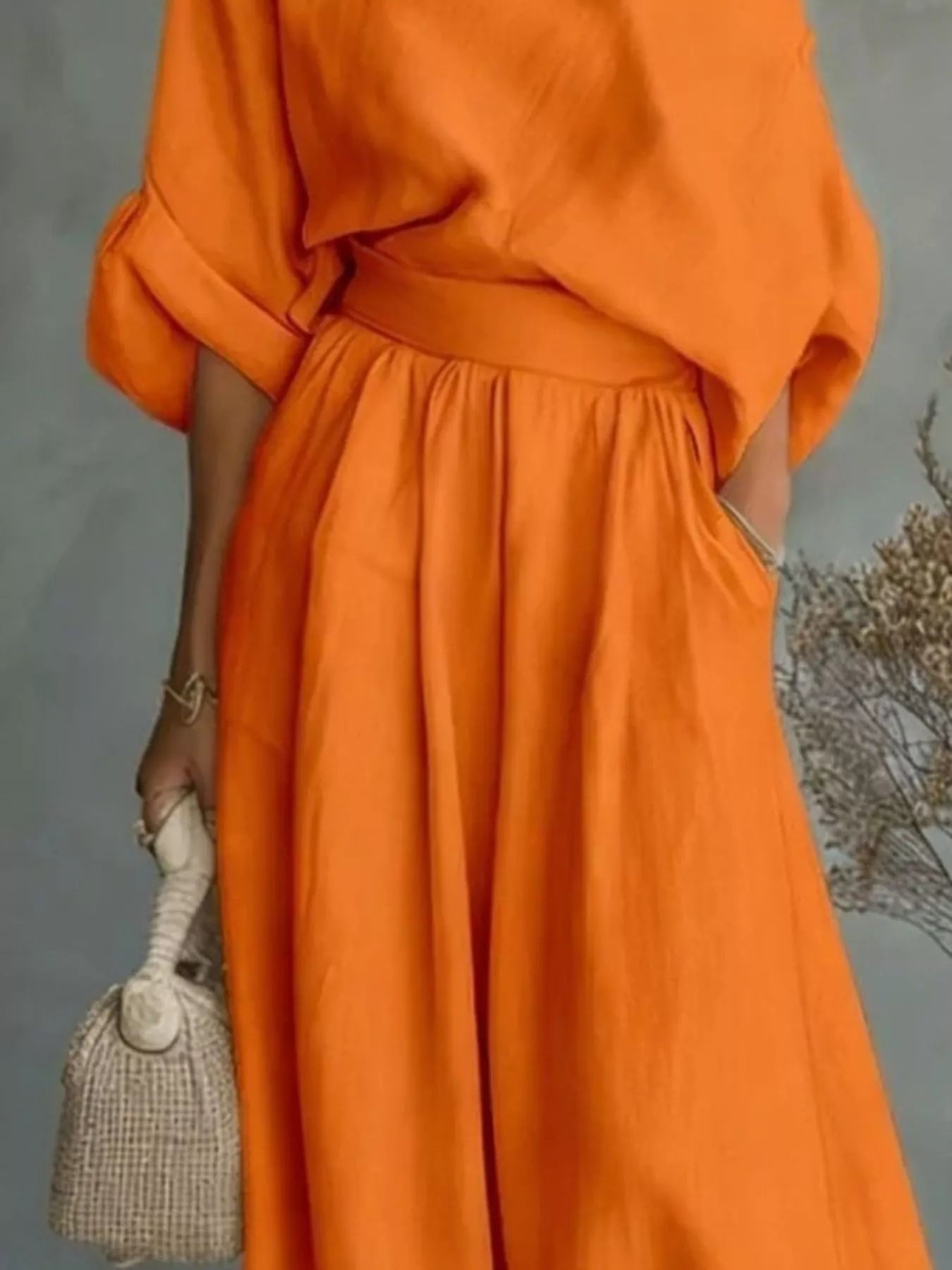 Full Size One Shoulder Top and Wide Leg Pants Set Plus Size