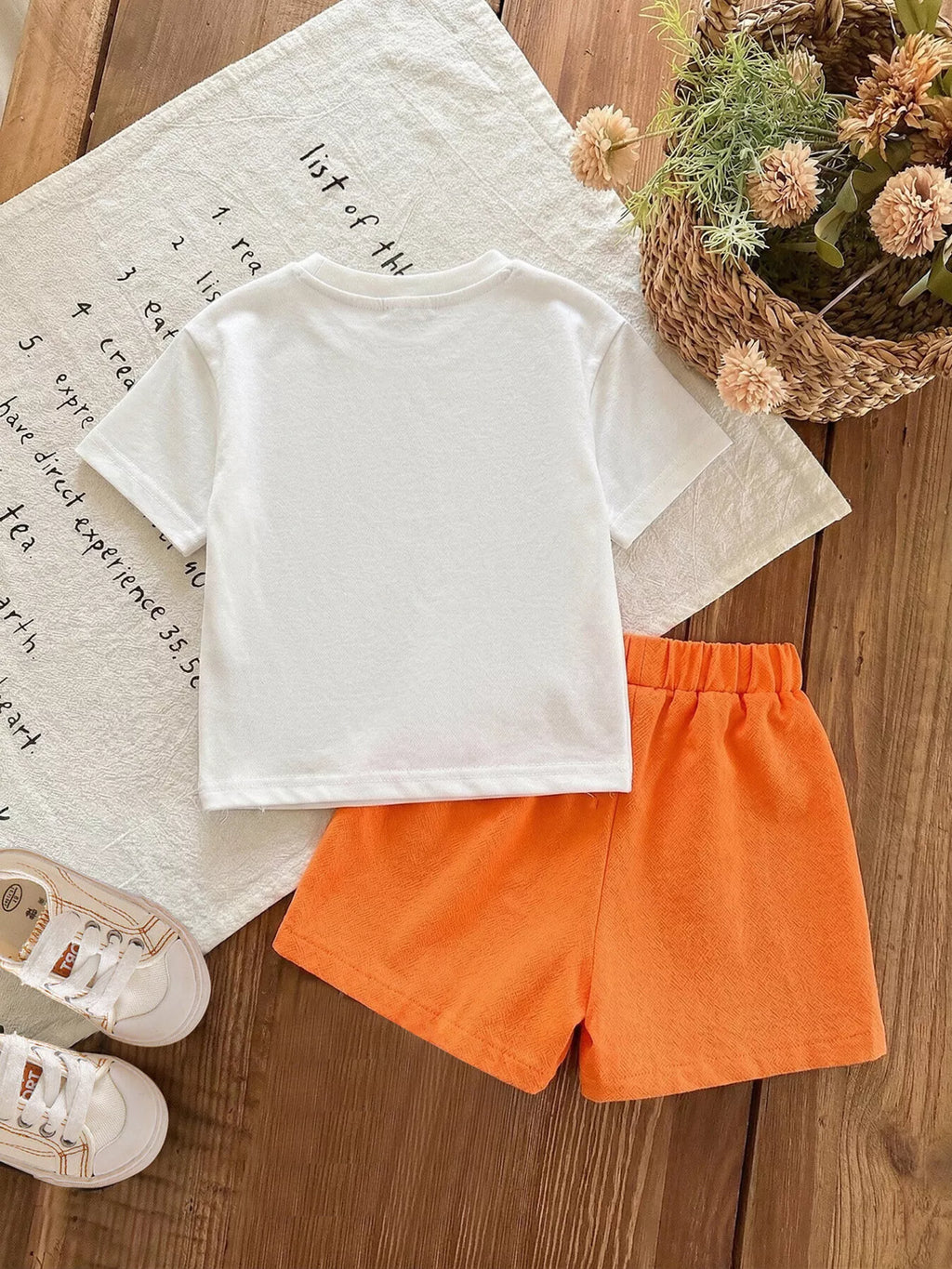Children's Bow Round Neck Top and Shorts Set