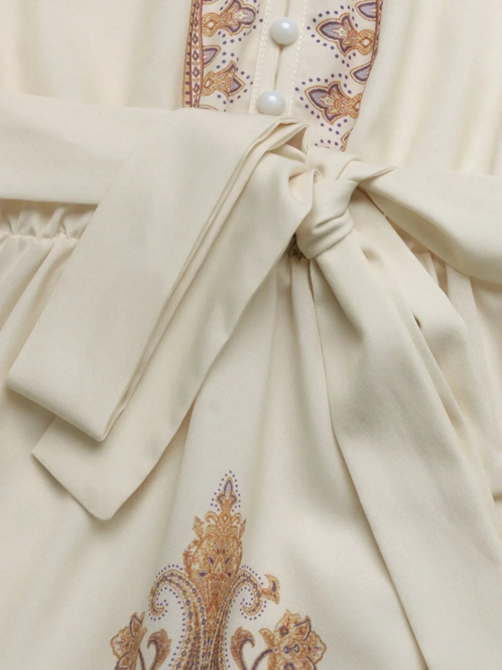 Printed Tie Waist Long Sleeve Dress