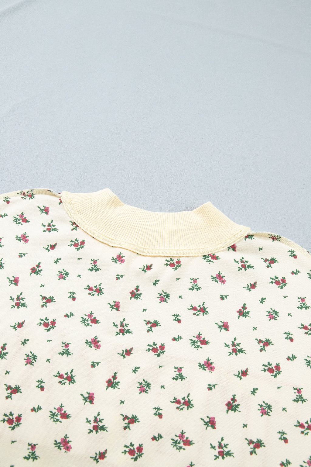 Beige Floral Print Stand Neck Long Sleeve Slogan Sweatshirt