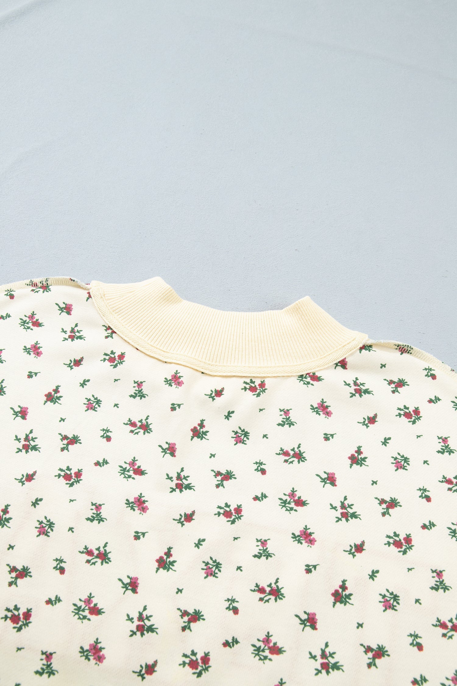 Beige Floral Print Stand Neck Long Sleeve Slogan Sweatshirt