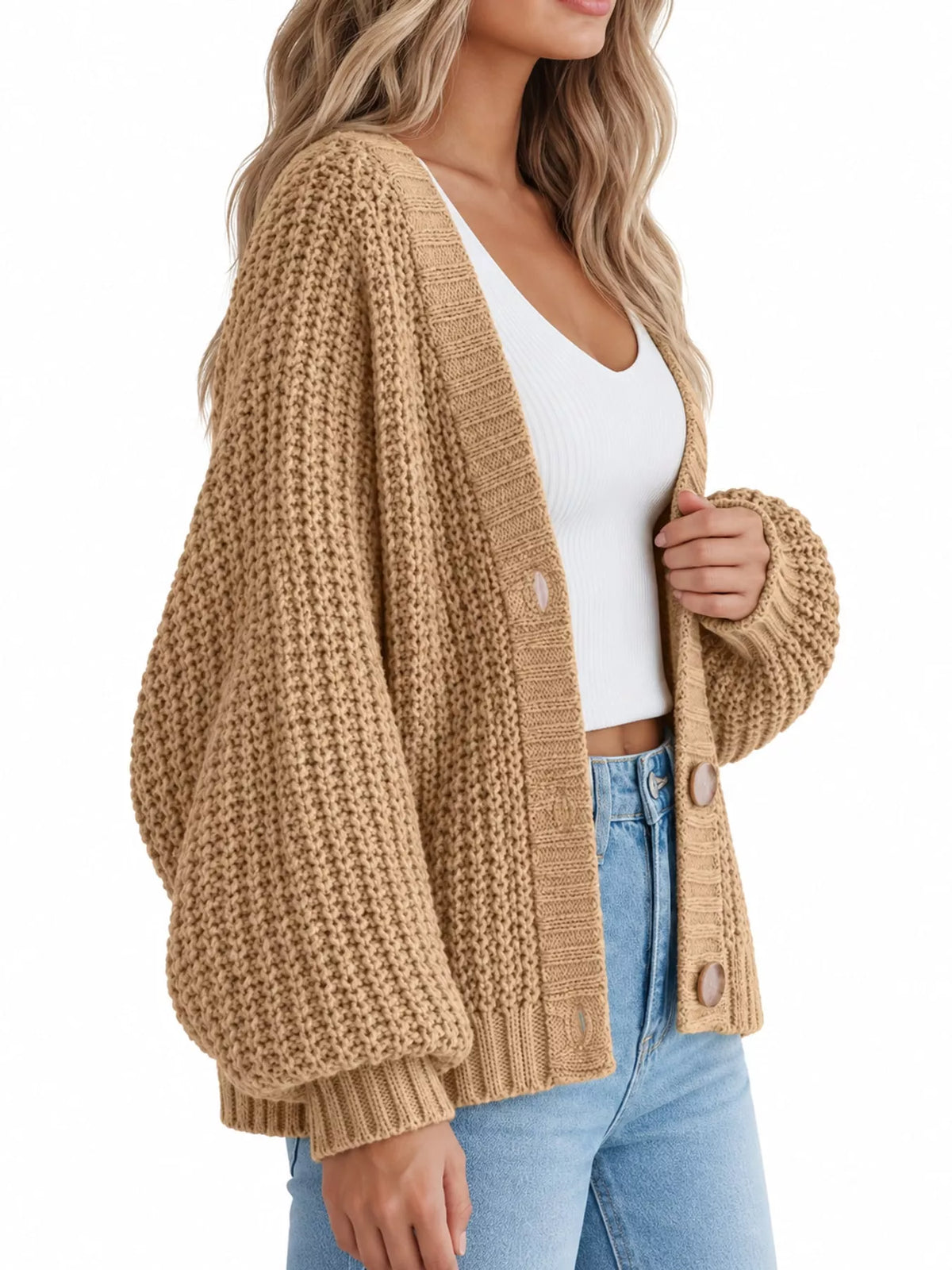Full Size Chunky Knit Button-Down Cardigan Plus Size