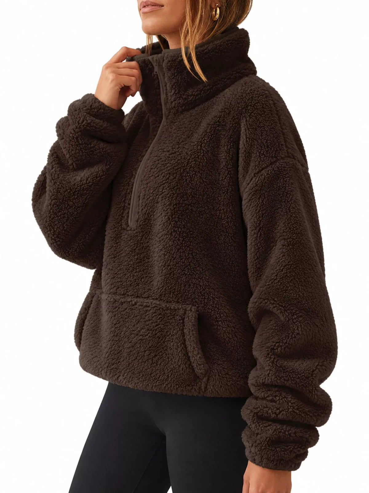 Full Size Sherpa Quarter-Zip Turtleneck Sweatshirt Plus Size