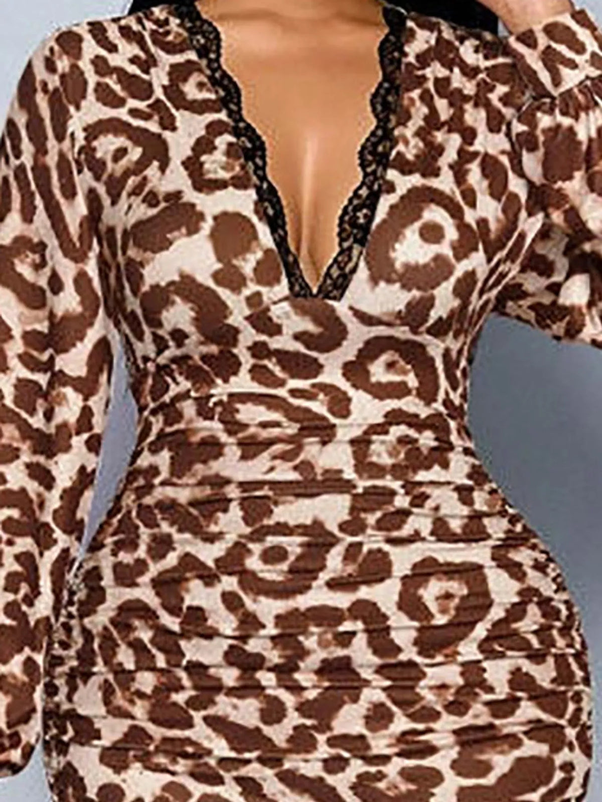 Lace Detail V-Neck Bodycon Midi Dress