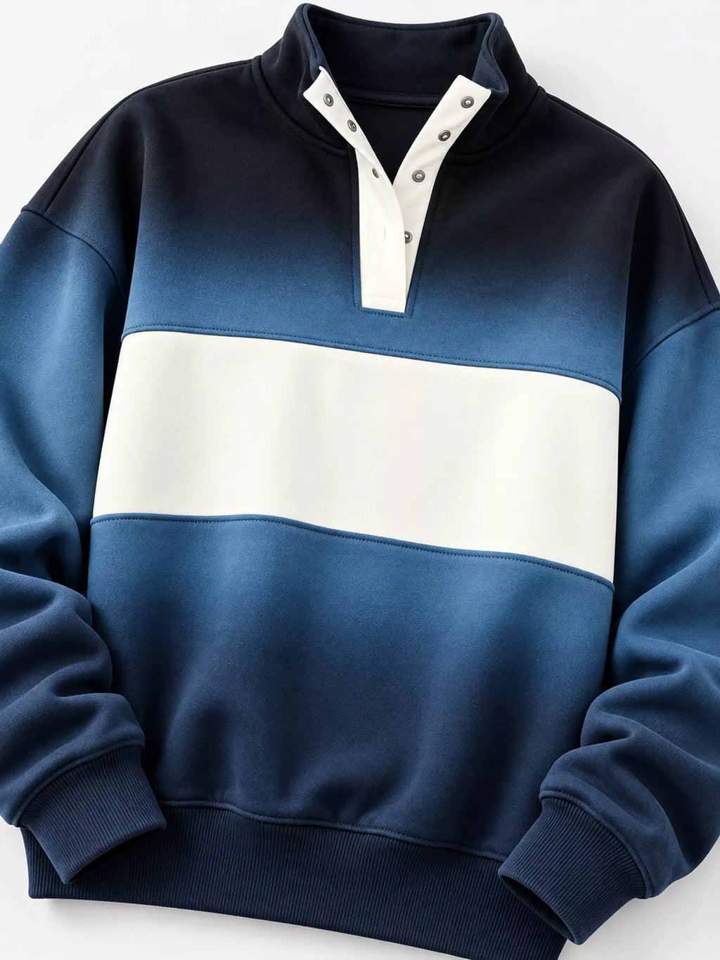 Full Size Color Block Snap-Button Sweatshirt Plus Size