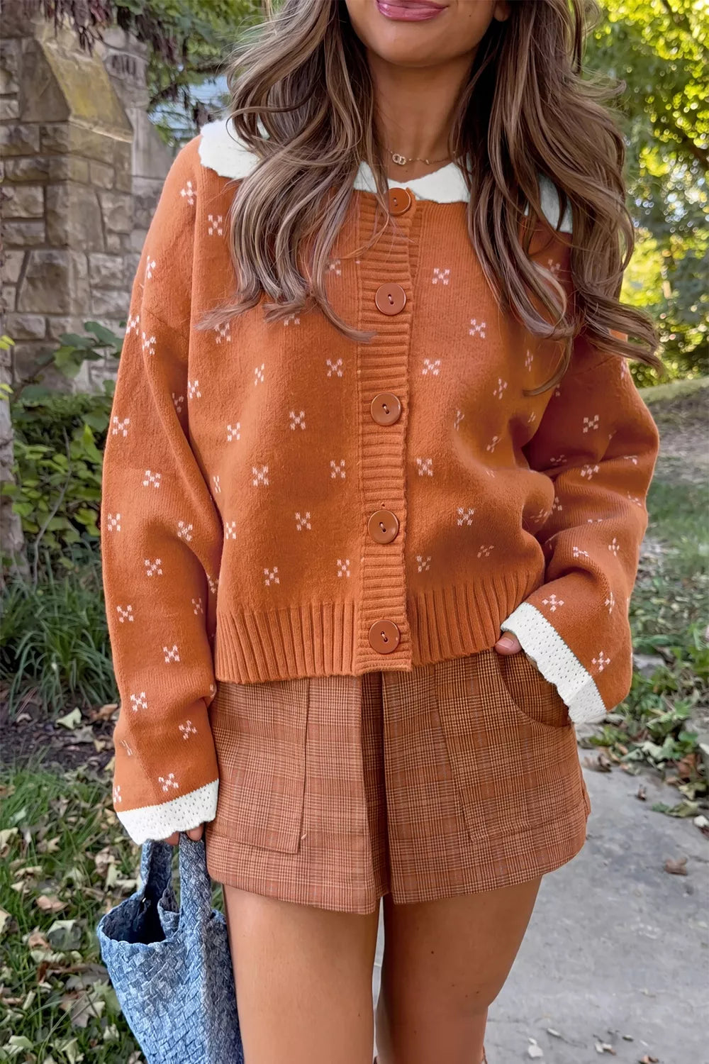 Peter Pan Collar Colorblock Long Sleeve Knitwear Cardigan