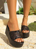 Lace Platform Wedge Sandals