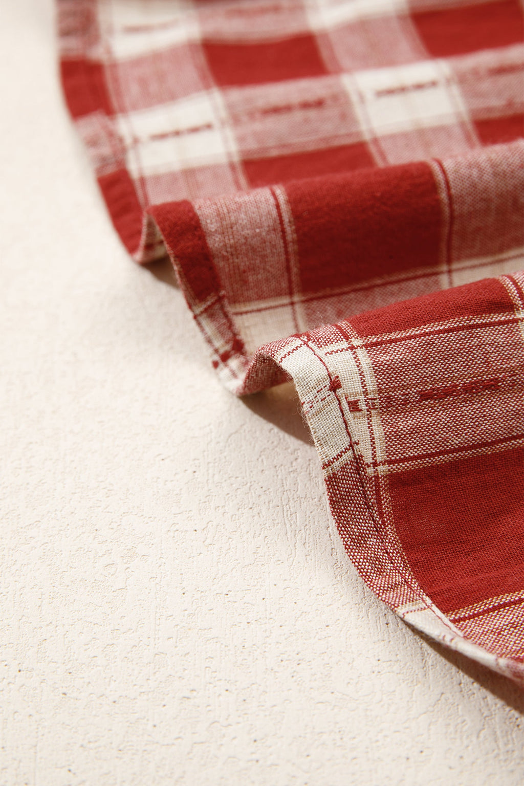 Red Plaid Print Smocked Puff Sleeve Mini Dress