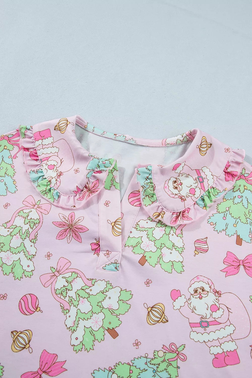 Christmas Print Button Front Long Sleeve Lounge Set