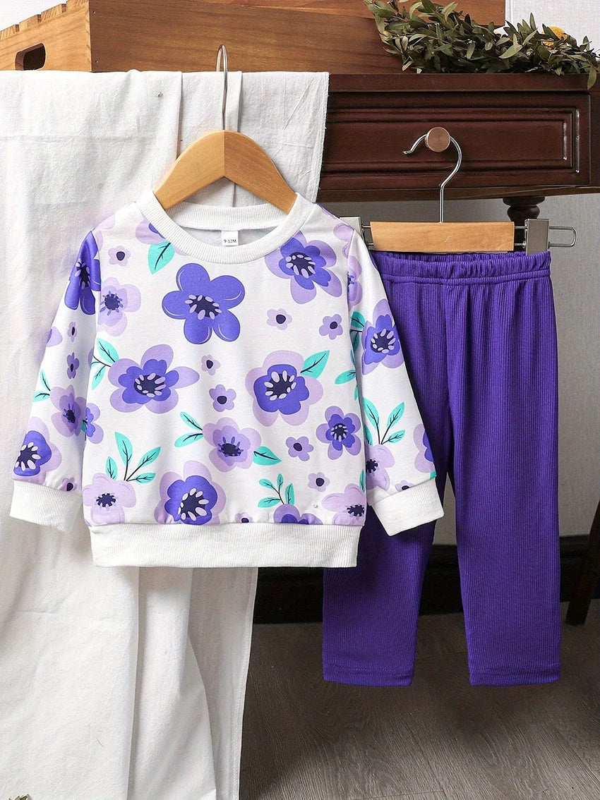 Children's Floral Print Long Sleeve Top & Pants Set