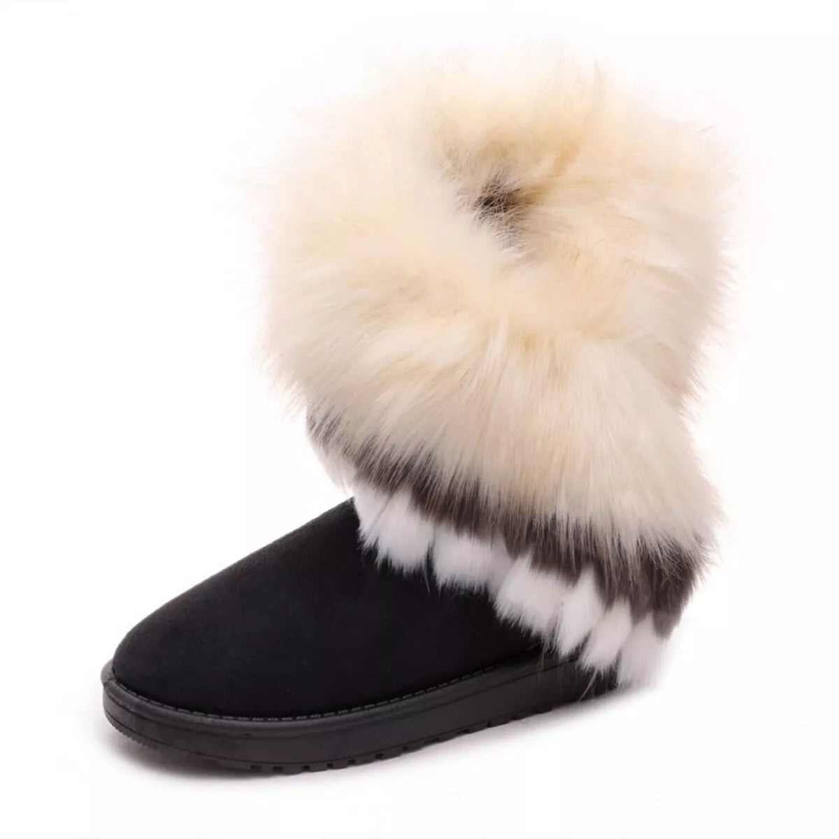 Fluffy Fur Cuff Round Toe Boots