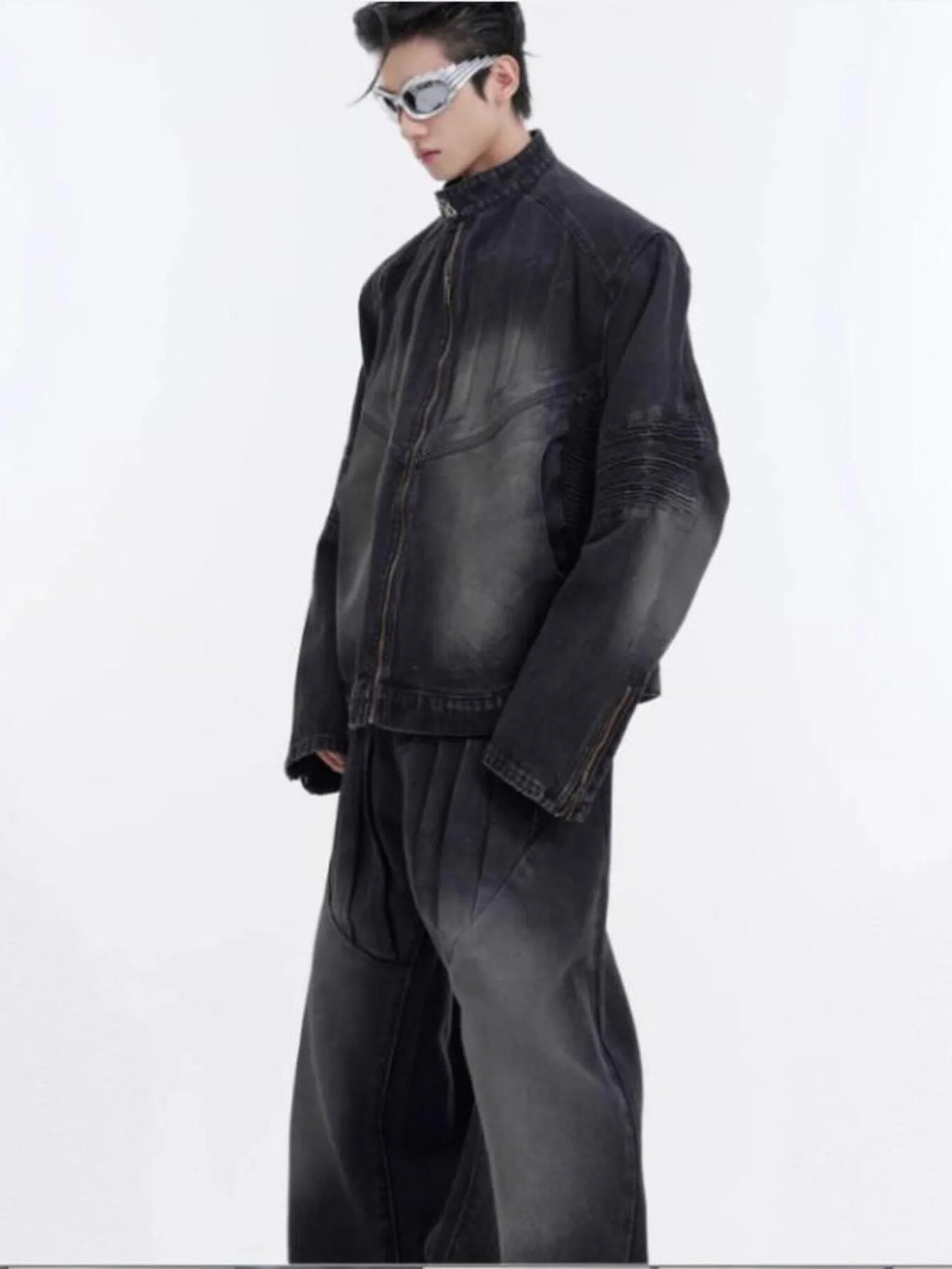 Men's Zip Up Long Sleeve Denim Jacket