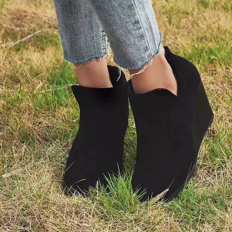 Side Zipper Wedge Boots