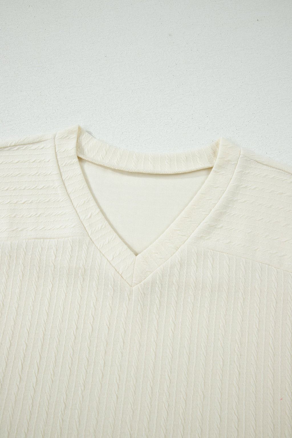 Beige Twisted Texture Knit V Neck T Shirt