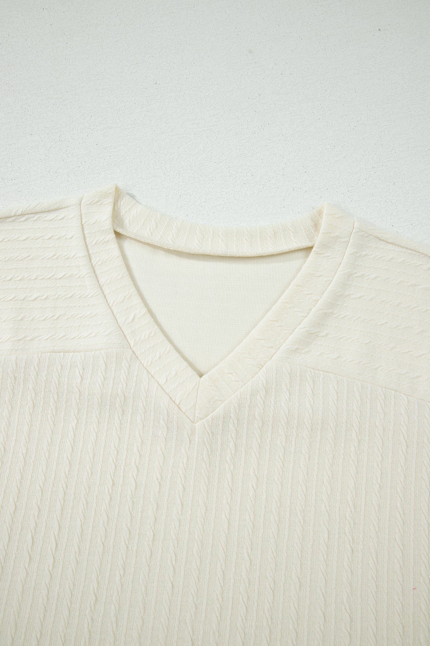 Beige Twisted Texture Knit V Neck T Shirt