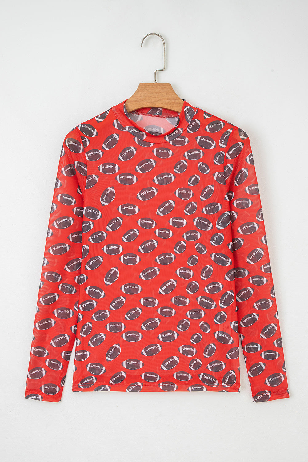 Red Rugby Game Day Sheer Mesh Long Sleeve Top