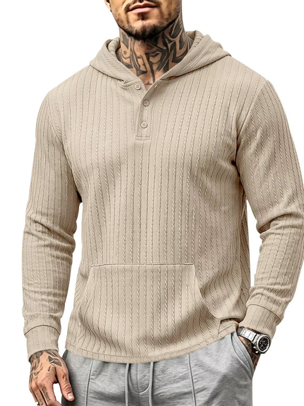 Men's Full Size Casual Kangaroo Pocket Knit Hoodie Plus Size