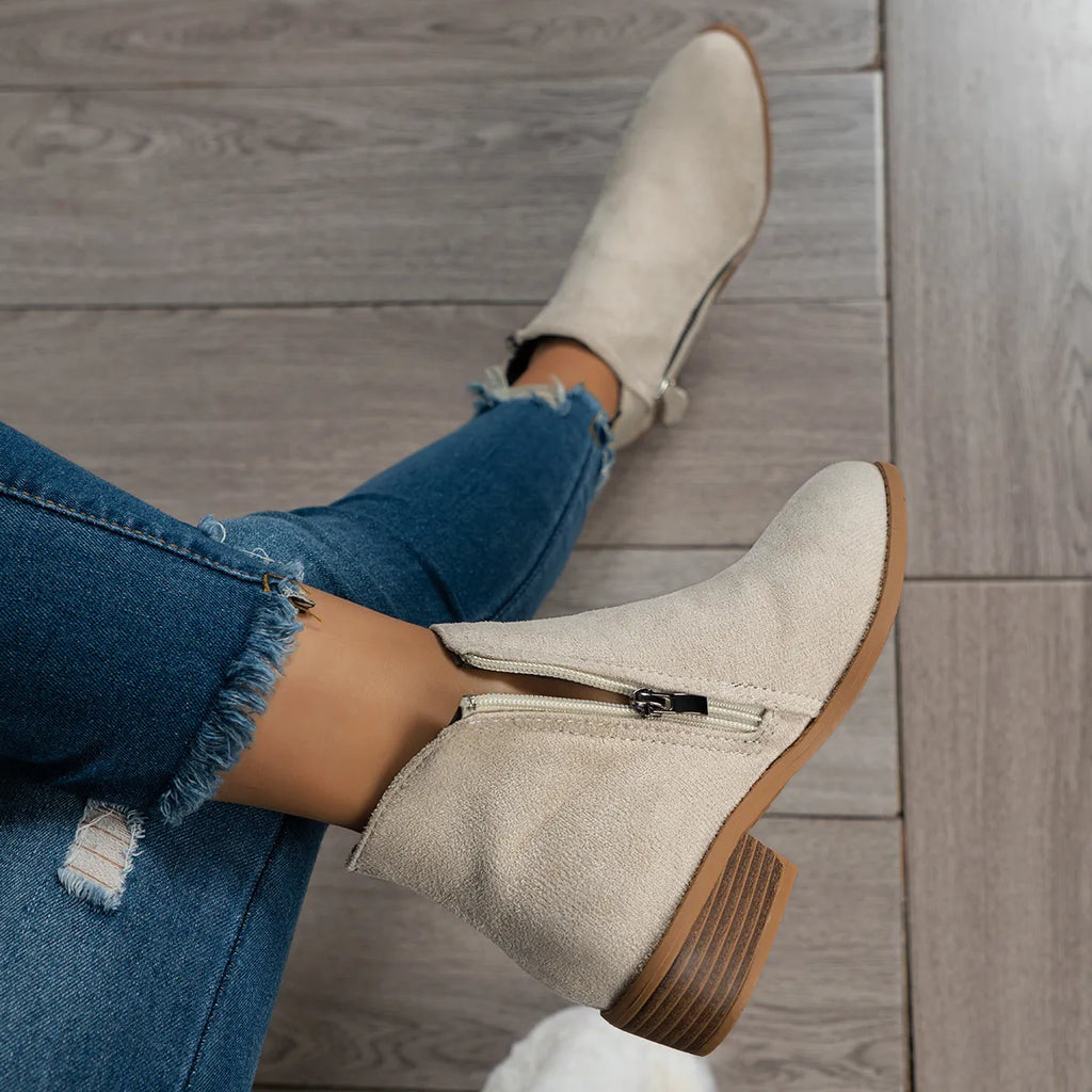 Side Zip Ankle Boots with Block Heel