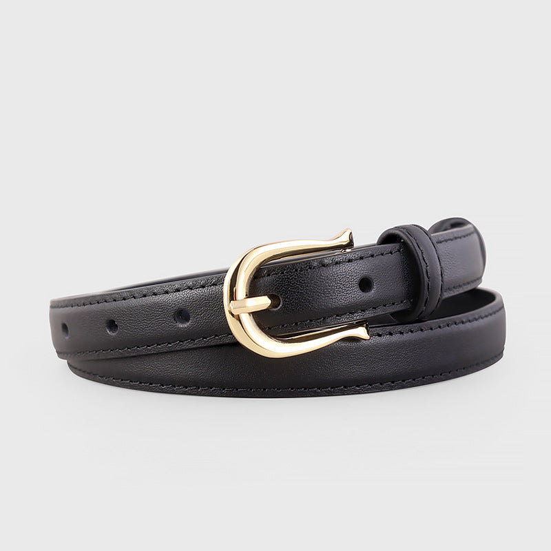 Leather Belt with Golden Buckle