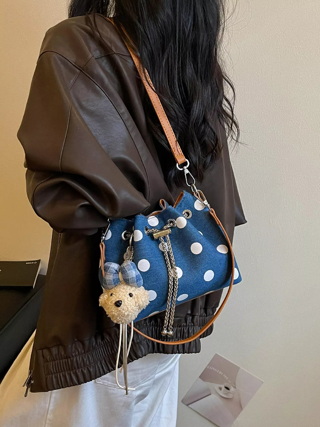Polka Dot Bucket Crossbody Bag