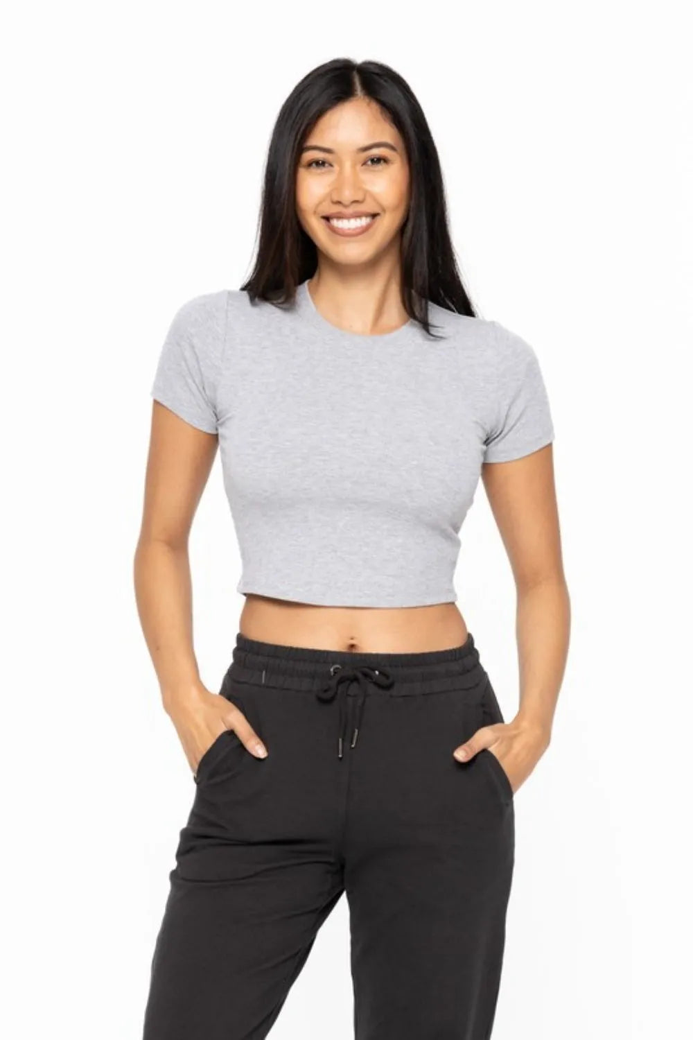 Micro-Ribbed Cropped Athleisure Tee