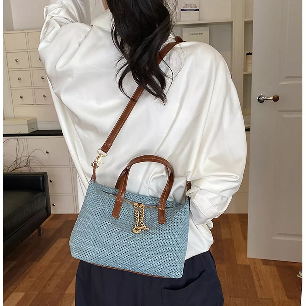Woven Crossbody Bag with Leather Accents