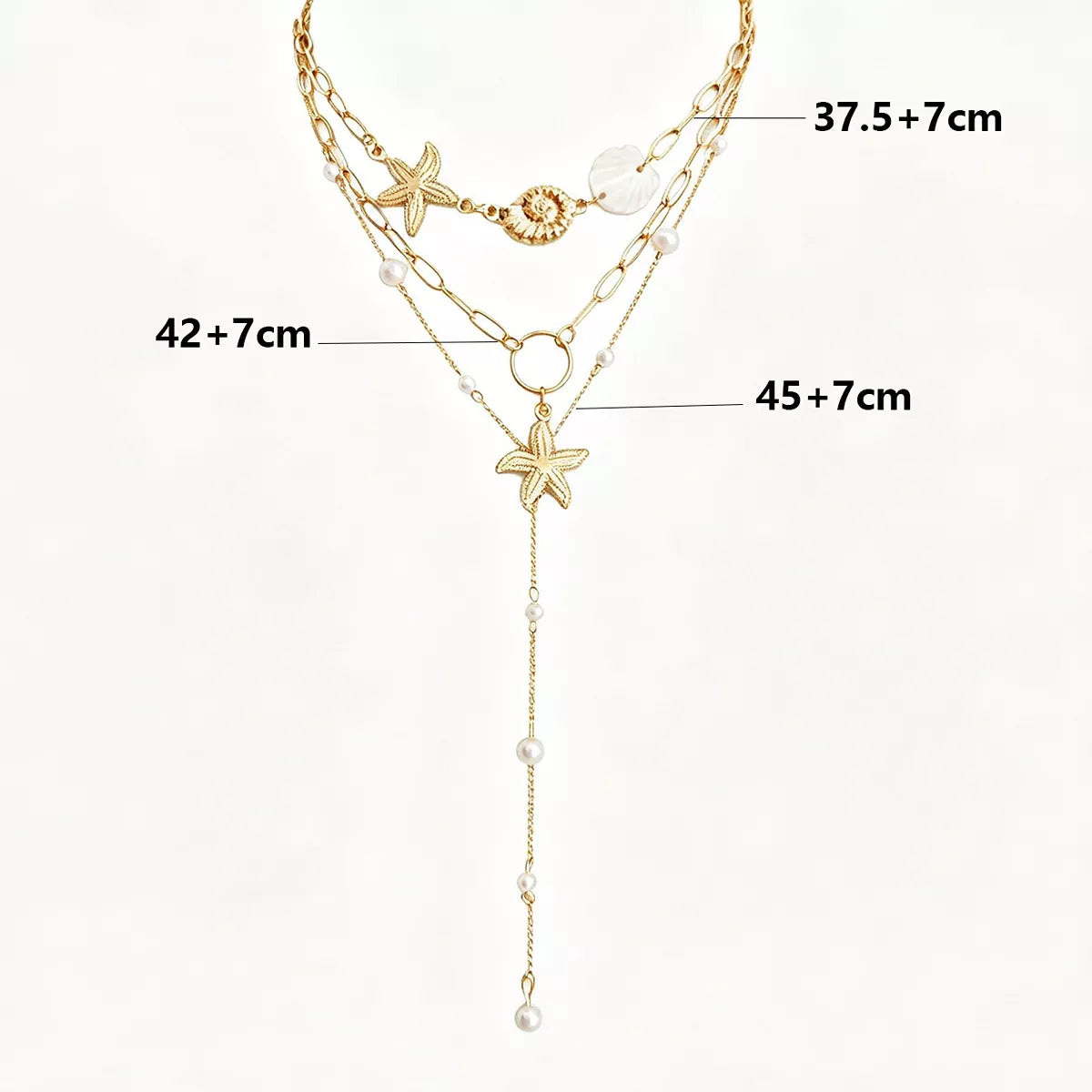 3-Piece Bohemian Layered Starfish and Shell Necklace