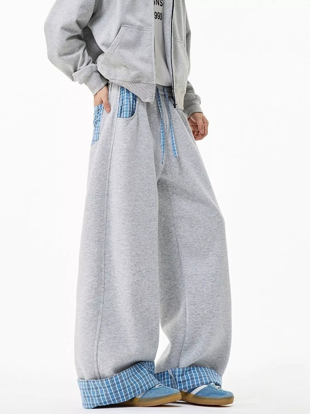 Men's Plus Size Wide Leg Plaid Cuff Sweatpants