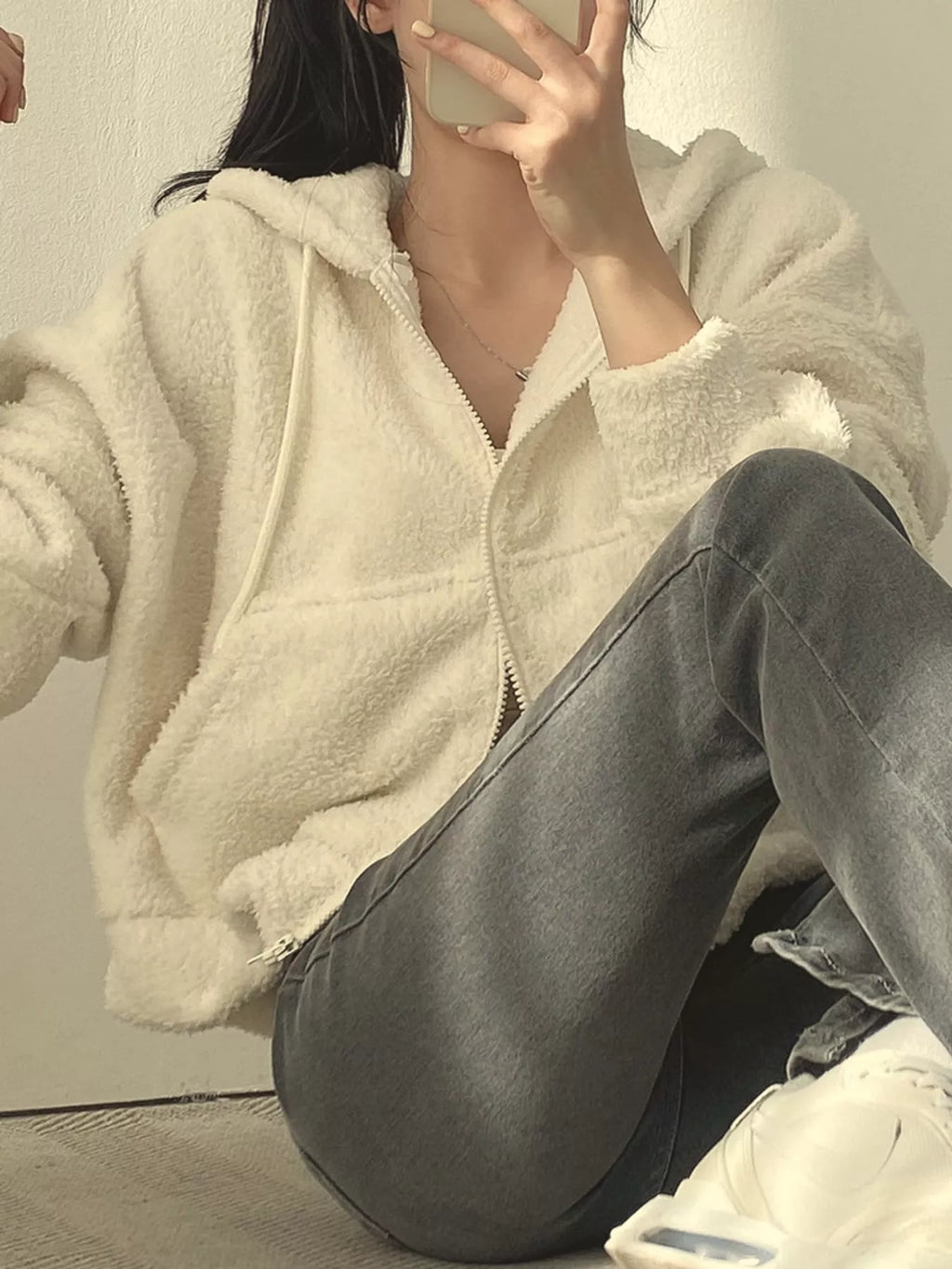 Oversized Sherpa Zip-Up Hoodie