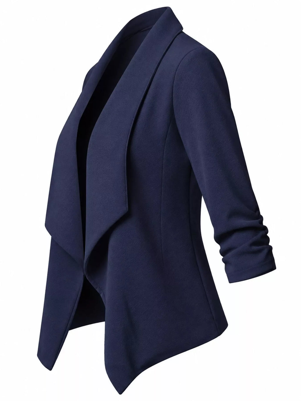 Full Size Open Front Drape Blazer with 3/4 Ruched Sleeves Plus Size