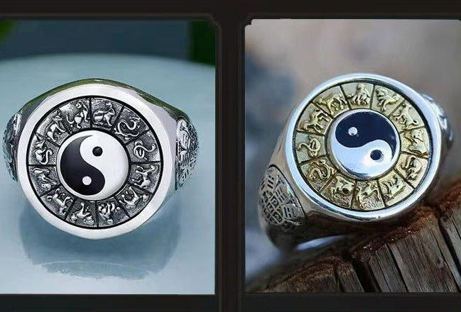 Rotatable Zodiac Bagua Ring Ethnic Style Creative Ring Jewelry Inlaid With Ancient Artistic Retro Design