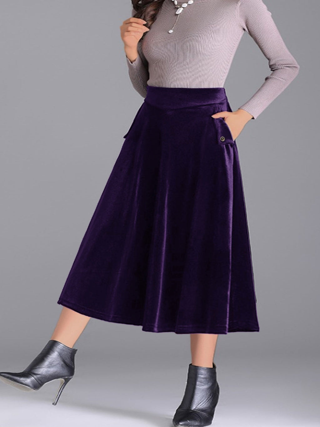Elegant Velvet A-Line Midi Skirt