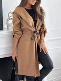 Full Size Hooded Drawstring Waist Casual Outerwear Plus Size