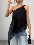Asymmetrical One-Shoulder Lace Trim Cami