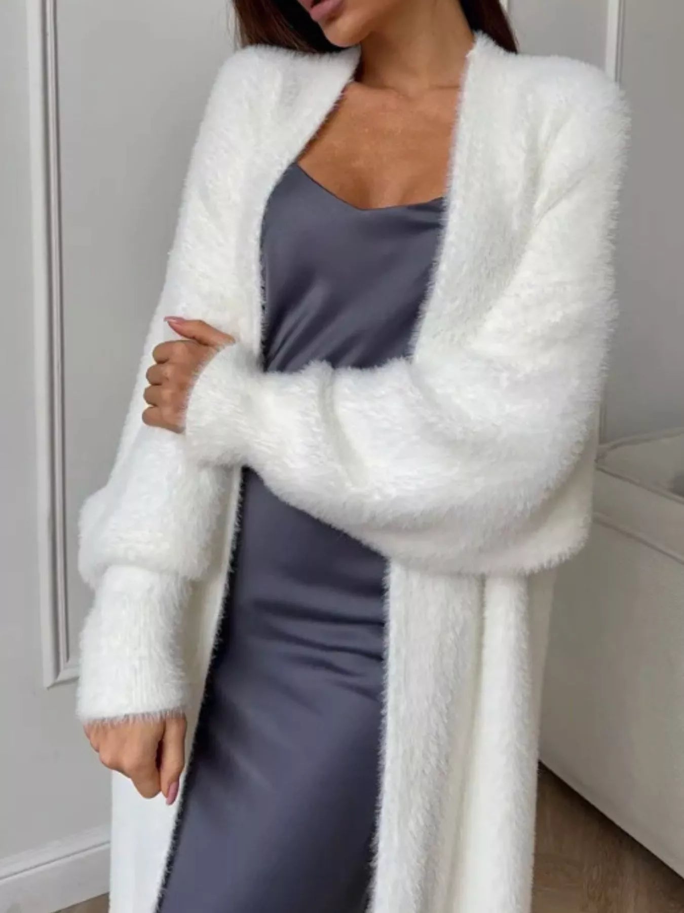Fuzzy Open Front Longline Cardigan