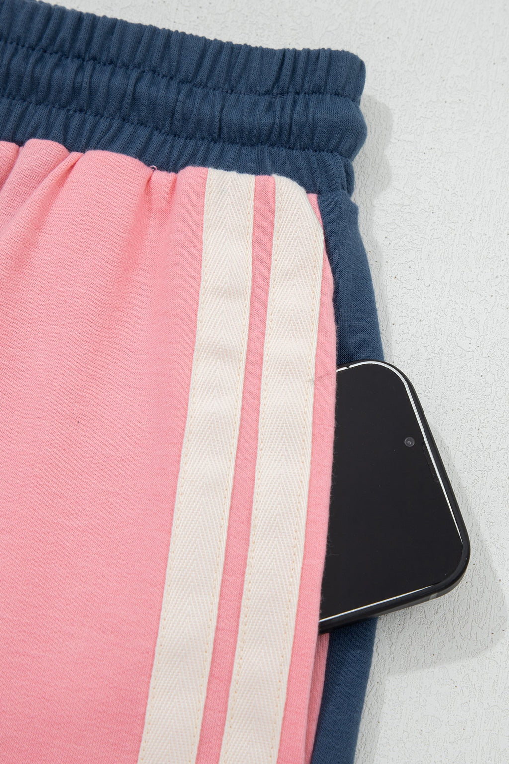 Pink Color Block Patchwork Varsity Striped Detail Drawstring Elastic Waist Shorts