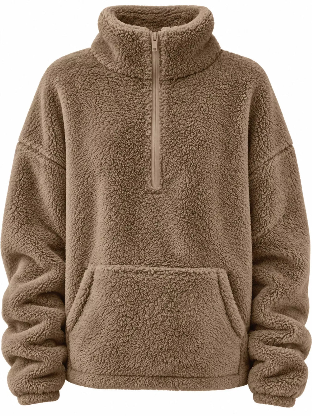 Full Size Sherpa Quarter-Zip Turtleneck Sweatshirt Plus Size