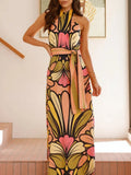 Printed Halter Neck Maxi Cami Dress