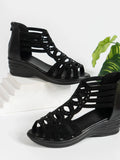 Strappy Wedge Sandals with Rhinestone Details