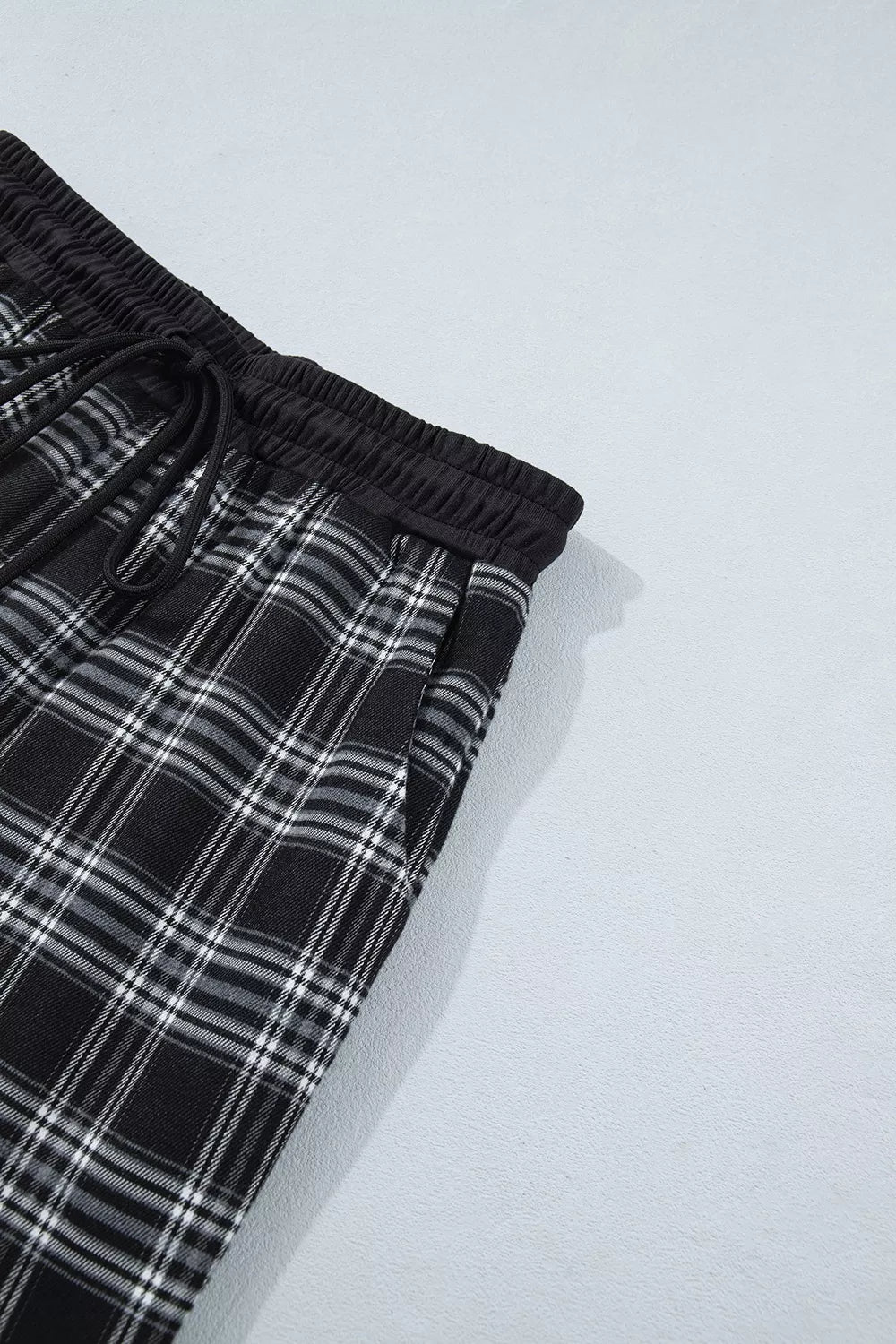 Plaid Wide-Leg Drawstring Pants