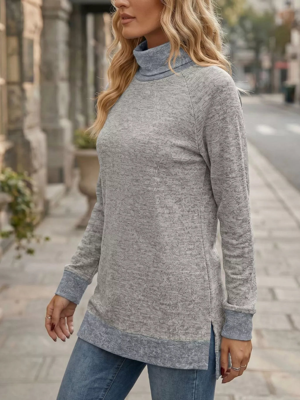 Turtleneck Raglan Sleeve T-Shirt
