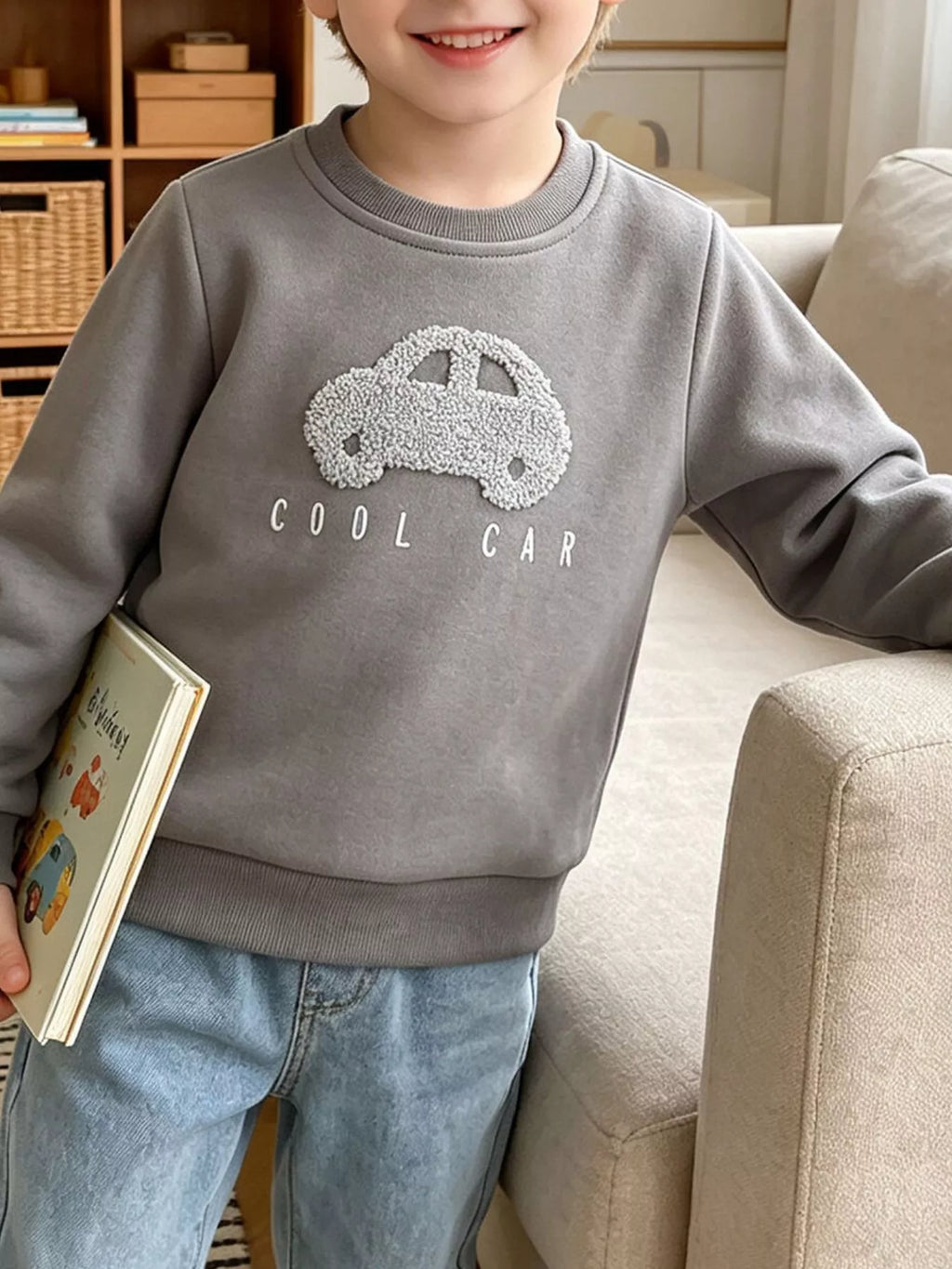 Children's Car Applique Crew Neck Sweatshirt