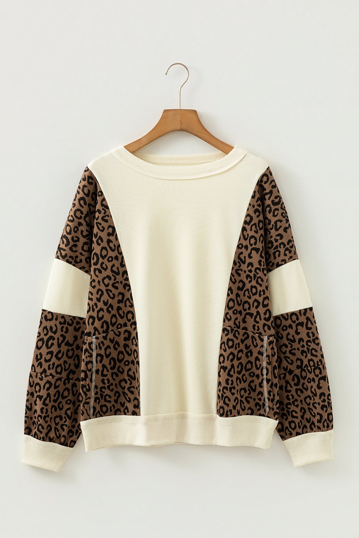 Leopard Patchwork Raw Seam Colorblock Top