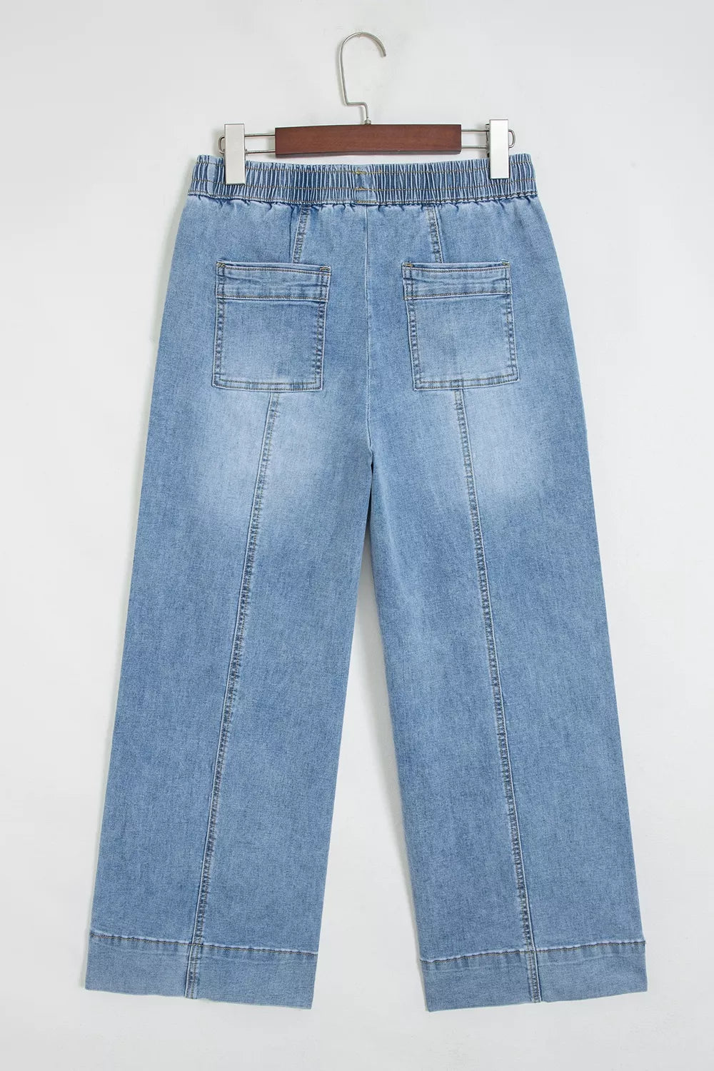 Drawstring Waist Wide Leg Ankle Length Jeans