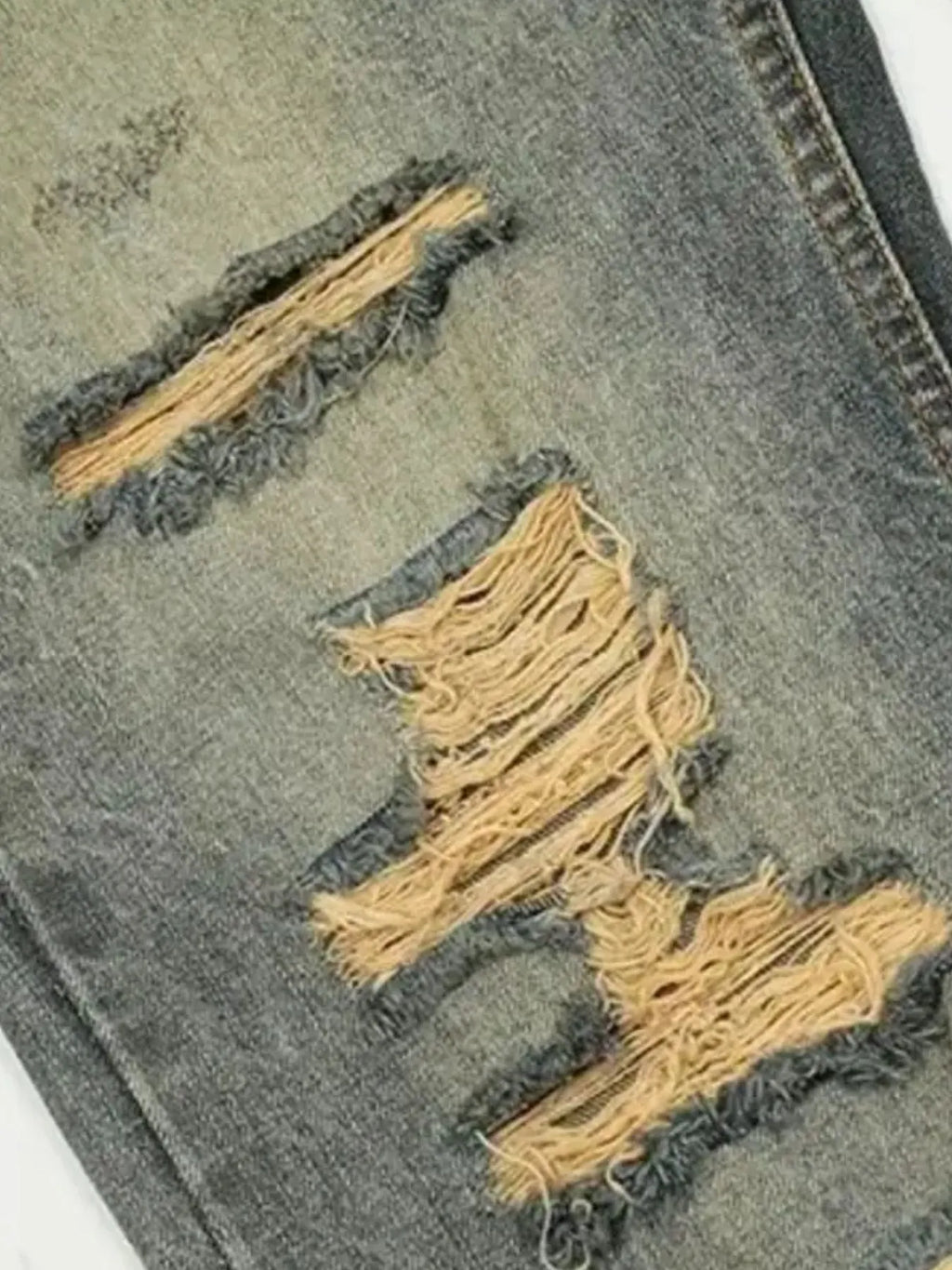 Men's Distressed Washed Straight Jeans