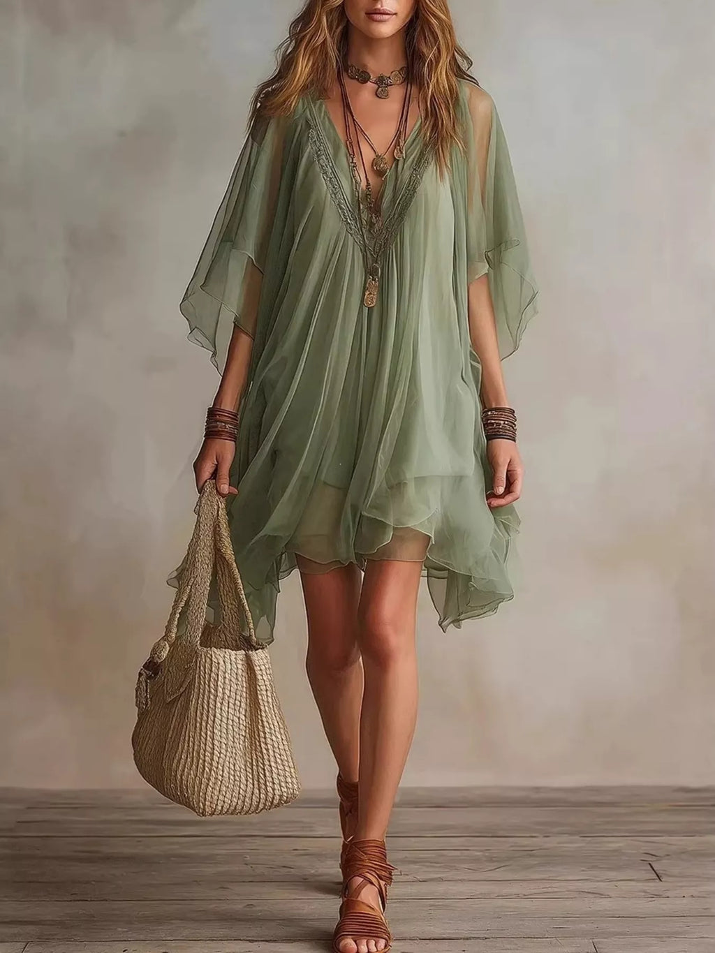 Chiffon V-Neck Mini Dress
