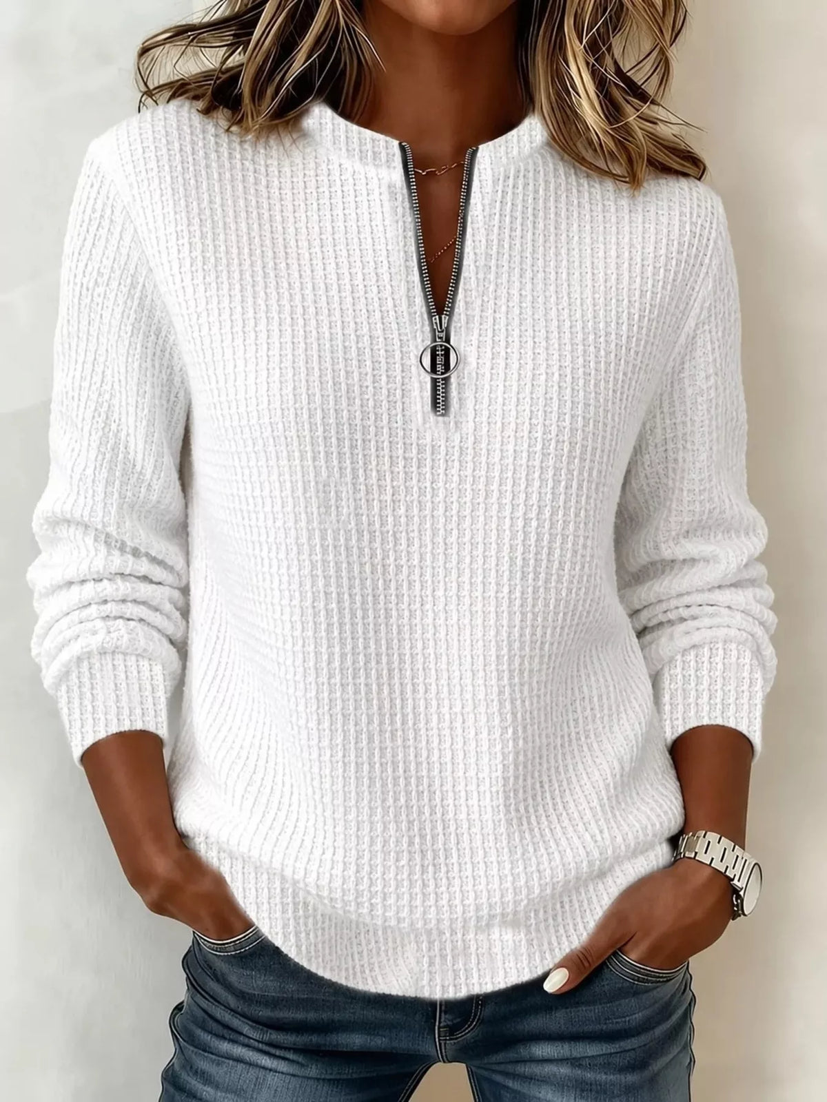 Full Size Quarter-Zip Textured Sweatshirt Plus Size