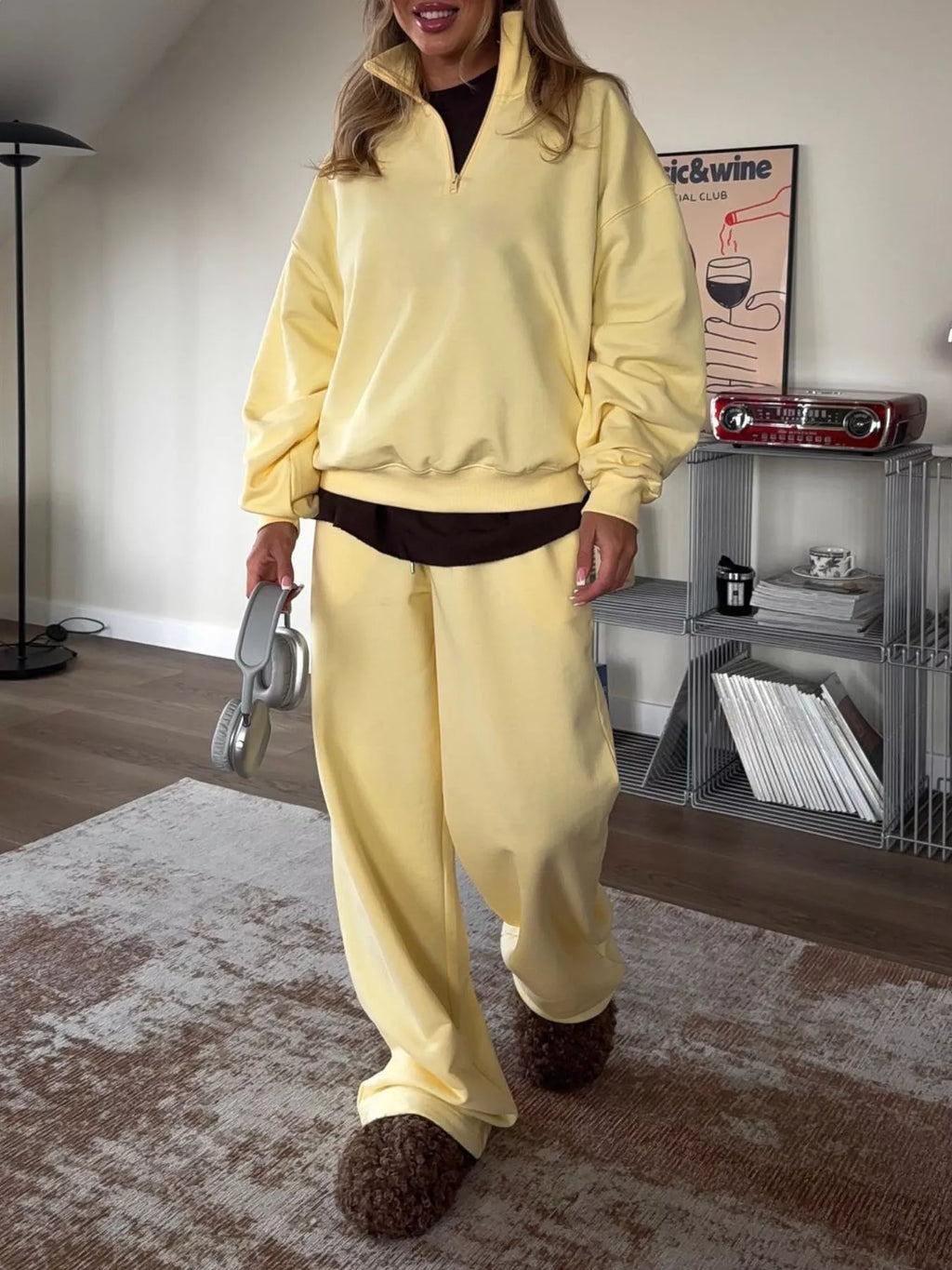 Quarter-Zip Top and Wide-Leg Sweatpants Set